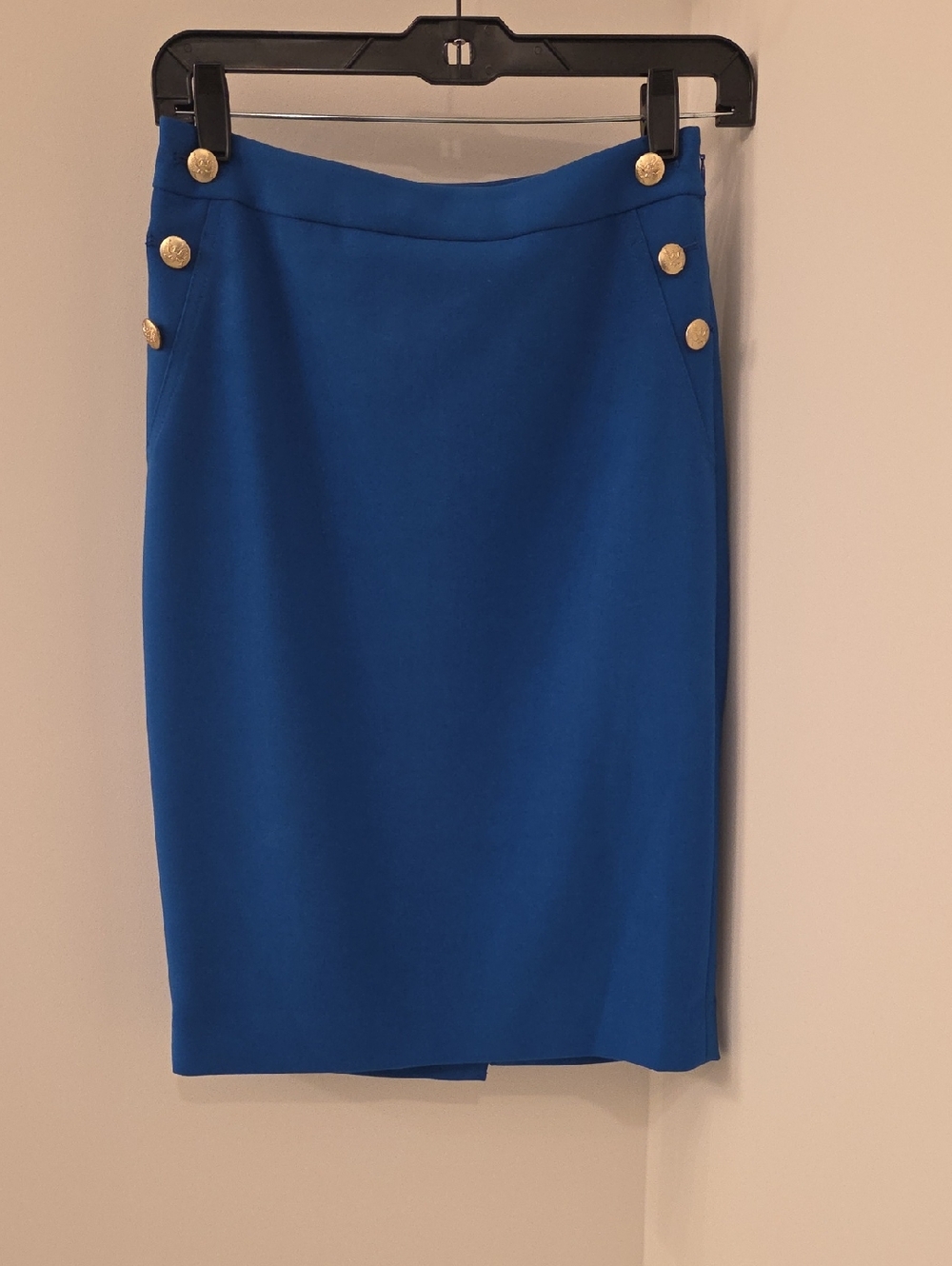 The Limited Cobalt Blue Pencil Skirt with Gold Buttons